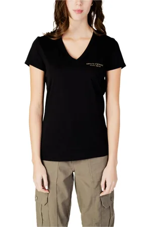 Armani Exchange Femme, Tops, Noir, Taille: 36 FR T-shirt Noir Imprimé Col en V