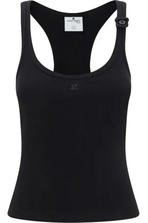 Courrèges Femme, Tops, Noir, Taille: 40 FR Haut en coton côtelé avec logo brodé