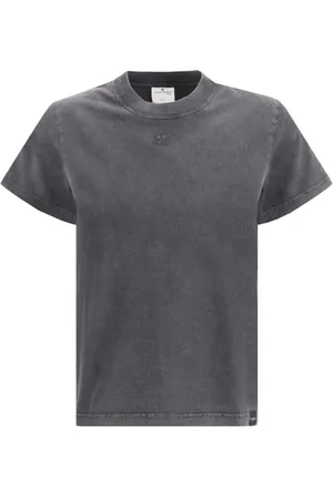 Courrèges Femme, Tops, Gris, Taille: 38 FR T-shirt en Coton avec Logo Iconique Motif Monochrome