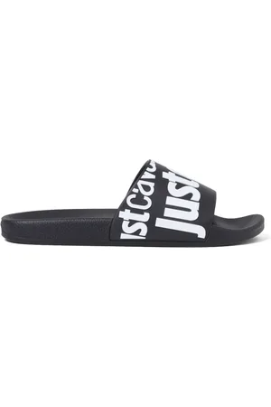 Roberto Cavalli Homme, Chaussures, Noir, Taille: 39 EU Logo Pool Slide en Noir/Blanc