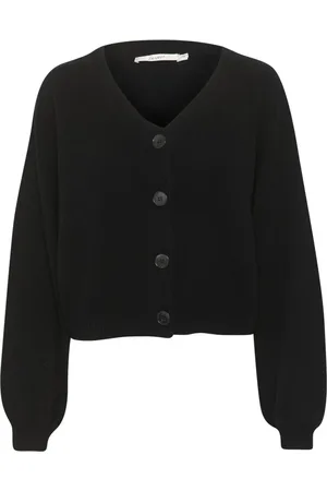 Gestuz Femme, Pulls, Noir, Taille: 36 FR Gilet en laine noir avec manches bouffantes