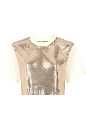 Paco rabanne Femme, Tops, , Taille: 40 FR Top court à sequins à manches courtes