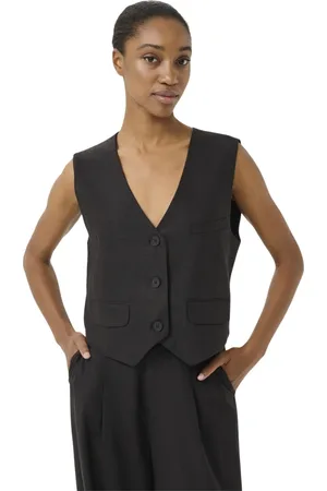 Gestuz Femme, Vestes, Noir, Taille: 38 FR Gilet Classique en Lin Noir