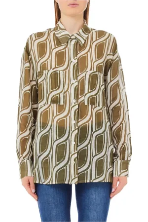 Liu Jo Femme, Blouses et Chemises, Vert, Taille: 36 FR Chemise Chic en Ramie avec Logo en Métal