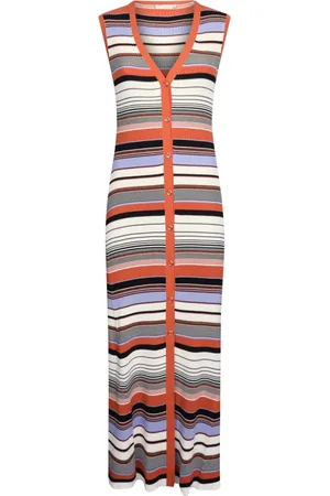 Liu Jo Femme, Robes, Multicolore, Taille: 40 FR Robe midi côtelée à rayures