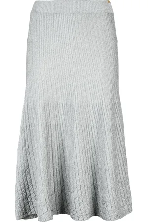 Elisabetta Franchi Femme, Jupes, Gris, Taille: 38 FR Jupe évasée en tricot avec fibres métalliques