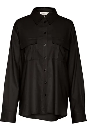 Gestuz Femme, Blouses et Chemises, Noir, Taille: 40 FR Chemise noire en lin avec poches