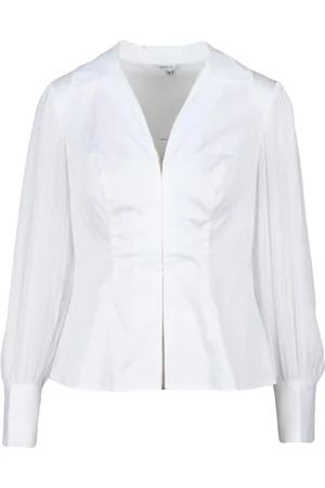 Guess Femme, Blouses et Chemises, Blanc, Taille: 36 FR Chemise en Coton à Manches Bouffantes Plissées
