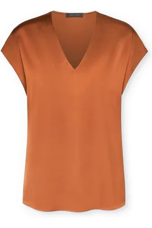 Elena Miro Femme, Blouses et Chemises, Brun, Taille: 52 FR Blouse en satin avec col en V