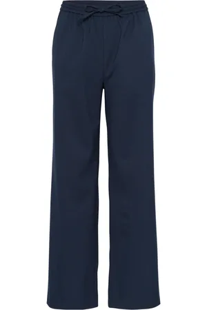 Part Two Femme, Pantalons, Bleu, Taille: 46 FR Pantalon à Jambes larges Taille Élastique Bleu Marine Foncé