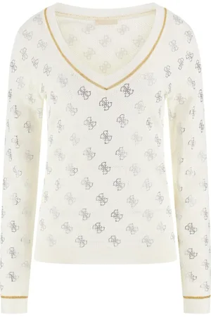 Guess Femme, Pulls, , Taille: 42 FR Pull Moderne Col en V - Blanc