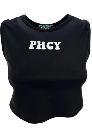 PHARMACY INDUSTRY Femme, Tops, Noir, Taille: 38 FR Débardeur sans manches avec logo Lycra