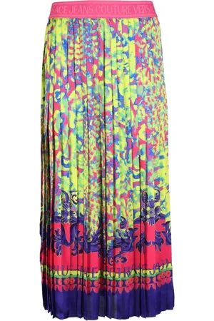 VERSACE Femme, Jupes, Multicolore, Taille: 40 FR Jupe Midi Plissée Fermeture Élastique