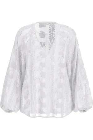 Guess Femme, Blouses et Chemises, Blanc, Taille: 36 FR Élégante Blouse Col en V