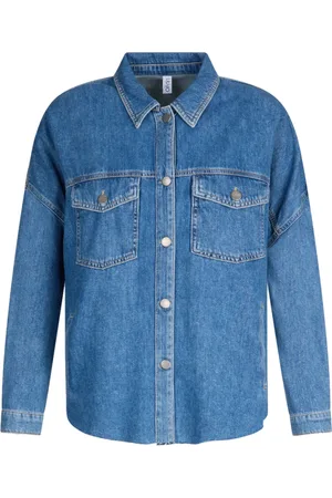 Liu Jo Femme, Blouses et Chemises, Bleu, Taille: 36 FR Overshirt en Denim avec Ourlet Effiloché