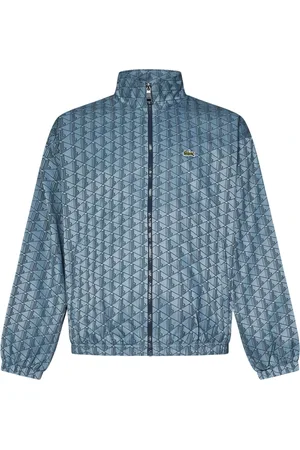 Lacoste Homme, Vestes, Bleu, Taille: M Manteau Bleu Monogramme avec Patch Crocodile
