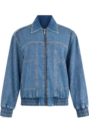 Liu Jo Femme, Vestes, Bleu, Taille: 34 FR Veste en jean avec strass et fermeture éclair