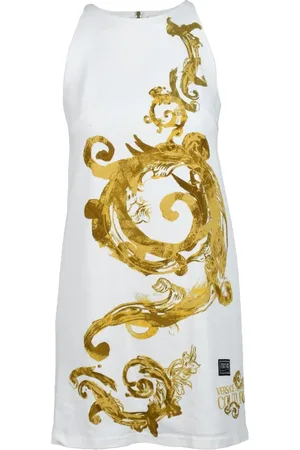 VERSACE Femme, Robes, Blanc, Taille: 36 FR Robe en denim coton avec fermeture éclair
