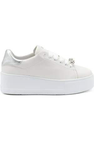 Frau Femme, Chaussures, Blanc, Taille: 38 EU Baskets plateforme avec accessoire bijou