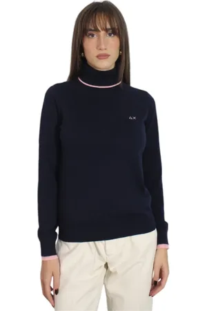 sun68 Femme, Pulls, Bleu, Taille: 42 FR Pull Coton Logo Manches Longues