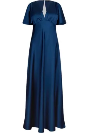 Liu Jo Femme, Robes, Bleu, Taille: 36 FR Robe Longue en Satin Bleu Saphir avec Jupe Évasée