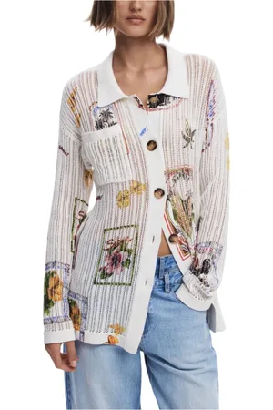 Desigual Femme, Pulls, Blanc, Taille: 38 FR Cardigan Coloré pour Femmes pour Toute Occasion