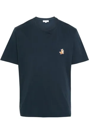 Maison Kitsuné Femme, Tops, Bleu, Taille: 40 FR T-shirt Confort Marine avec Patch Renard