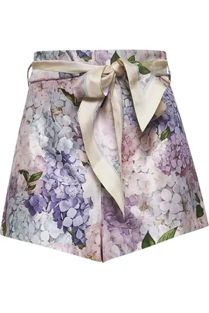 ZIMMERMANN Femme, Shorts, Multicolore, Taille: 38 FR Shorts en Soie à Imprimé Hortensia et Ceinture