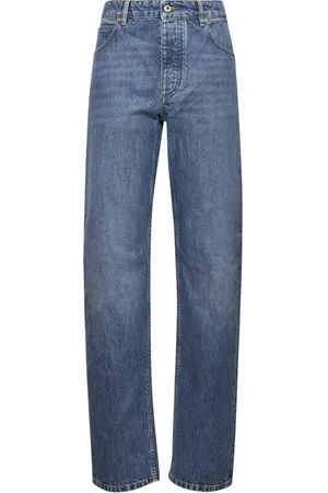 Bottega Veneta Femme, Jeans, Bleu, Taille: 32 FR Patch en Cuir Intrecciato Jeans Jambe Droite