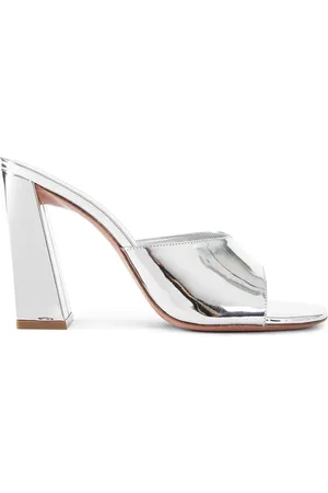 Amina Muaddi Femme, Chaussures, Gris, Taille: 35 EU Mules à talon bloc et miroir