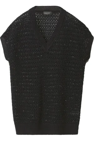 Fabiana Filippi Femme, Pulls, Noir, Taille: 44 FR T-shirt Noir à Appliqué Pailleté Col en V
