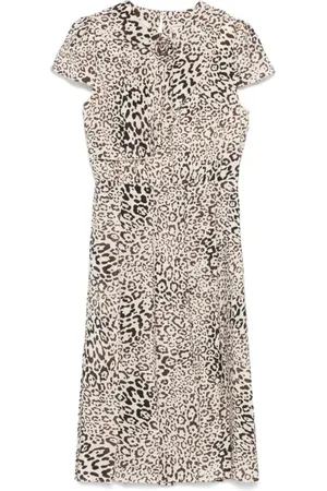 Alessandra Rich Femme, Robes, Multicolore, Taille: 40 FR Robe Plissée en Soie Imprimé Léopard avec Rose