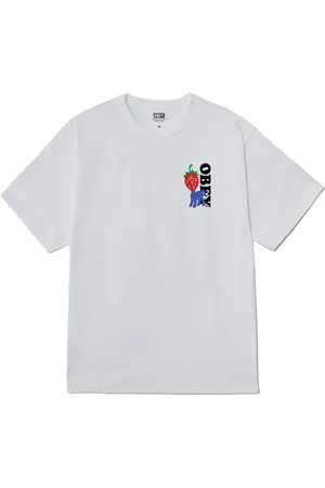 Obey Homme, Tops, Blanc, Taille: L Tee Fraise avec Logo Latéral Imprimé