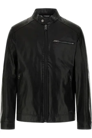 Guess Homme, Vestes, Noir, Taille: L Veste de motard en cuir avec poche zippée
