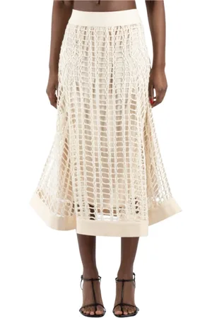 Jil Sander Femme, Jupes, Blanc, Taille: 38 FR Jupe en lin et polyester couleur coquille d
