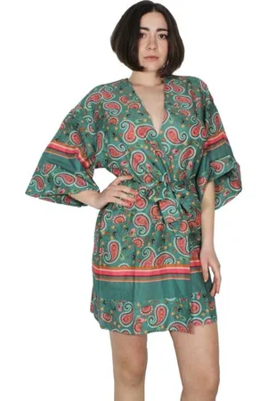 Liu Jo Femme, Robes, Vert, Taille: 38 FR Kaftan en Coton avec Ceinture Centrale