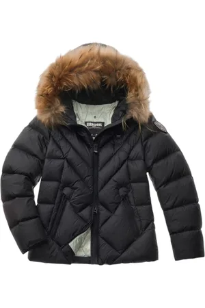 Blauer Femme, Vestes, Noir, Taille: 42 FR Parka Matelassée Géométrique avec Bordure en Fourrure