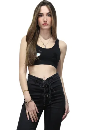 Chiara Ferragni Femme, Tops, Noir, Taille: 40 FR Débardeur en coton sans manches avec logo frontal