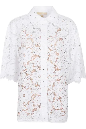 Michael Kors Femme, Chemises, Blanc, Taille: 42 FR Chemisier en dentelle florale cloutée