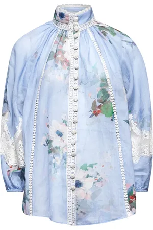 ZIMMERMANN Femme, Blouses et Chemises, Bleu, Taille: 40 FR Chemisier en soie fleuri taille haute