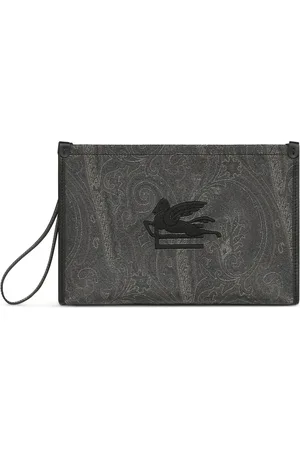 Etro Homme, Sacs, Gris, Taille: ONE Size Pochette en Cuir Fabriquée en Italie
