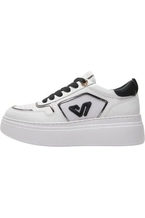 Emanuélle vee Femme, Chaussures, Blanc, Taille: 36 EU Baskets en Cuir et Tissu Blanc-Noir