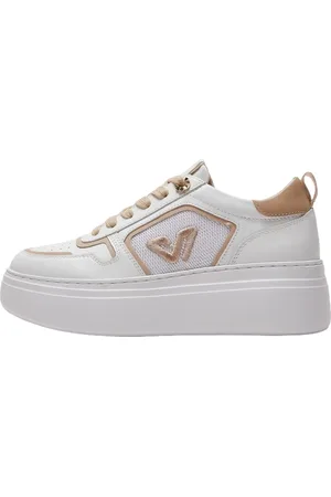 Emanuélle vee Femme, Chaussures, Blanc, Taille: 38 EU Baskets en cuir blanc et beige