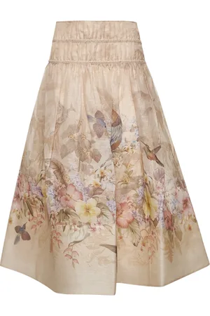 ZIMMERMANN Femme, Jupes, Multicolore, Taille: 40 FR Jupe Midi Évasée Imprimé Tropical