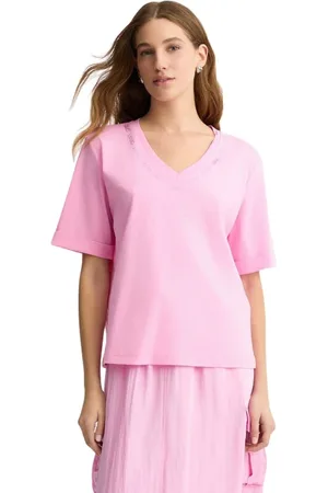 Liu Jo Femme, Tops, Rose, Taille: 42 FR T-shirt en jersey de coton avec Logo en strass