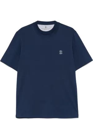 Brunello Cucinelli Homme, Tops, Bleu, Taille: L T-shirt en coton italien