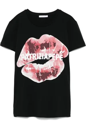 Patrizia Pepe Femme, Tops, Noir, Taille: 36 FR T-shirt en Coton Noir Tendance avec Slogan