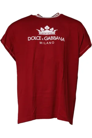 Dolce & Gabbana Homme, Tops, Rouge, Taille: L T-shirt en Coton avec Couronne et Logo Rouge
