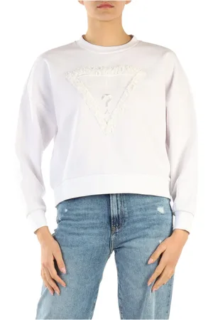 Guess Femme, Sweatshirts et sweats à capuche, Blanc, Taille: 40 FR Pull en mélange de coton avec détail décoratif
