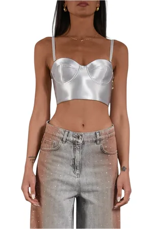 Patrizia Pepe Femme, Tops, Gris, Taille: 36 FR Bustier en Satin avec Détail de Fermeture Éclair